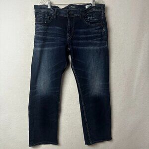 Silver Jeans Men 36x30 Eddie Straight Leg Whiskered Dark Wash Denim‎ Pants